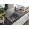 Mexen Elias chiuvetă de granit cu un compartiment, cu picurător și baterie de bucătărie Elia, gri - 6511-71-670101-50