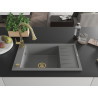 Mexen Elias chiuvetă de granit cu 1 compartiment și scurgător, cu baterie de bucătărie Elia, gri - 6511-71-670101-50