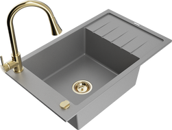Mexen Elias chiuvetă de granit cu 1 cuvă, cu scurgător și baterie de bucătărie Elia, gri - 6511-71-670101-50