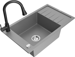 Mexen Elias egymedencés gránit mosogató csepegtetővel és Elia konyhai csapteleppel, szürke - 6511-71-670101-70