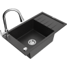 Chiuvetă din granit Mexen Elias 1-cu vas cu scurgător și baterie de bucătărie Elia, negru/metal argintiu - 6511-73-670101-00