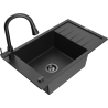 Mexen Elias chiuvetă granit 1 compartiment cu scurgător și baterie bucătărie Elia, negru/argintiu metalic