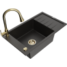 Mexen Elias chiuvetă de granit cu 1 cuvă cu scurgător și baterie de bucătărie Elia, negru/auriu metalic