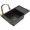Mexen Elias chiuvetă de granit cu 1 compartiment, cu picurător și baterie de bucătărie Elia, negru/auriu metalic