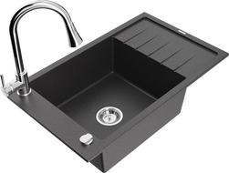 Mexen Elias chiuvetă de granit cu 1 compartiment, cu scurgător și baterie de bucătărie Elia, negru cu pete