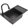 Mexen Elias chiuvetă de bucătărie din granit cu 1 cuvă, cu scurgător și baterie Elia, negru cu pete - 6511-76-670101-70-B