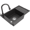 Mexen Elias chiuvetă din granit cu 1 compartiment cu scurgător și baterie de bucătărie Elia, negru pătat