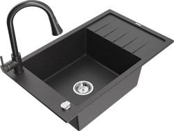 Mexen Elias chiuvetă din granit cu 1 compartiment cu scurgător și baterie de bucătărie Elia, negru pătat