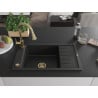 Mexen Elias chiuvetă de bucătărie din granit cu 1 compartiment, cu scurgător și baterie Elia, negru - 6511-77-670101-50