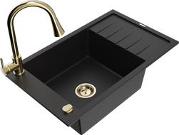 Mexen Elias chiuvetă de granit cu 1 cuvă și scurgător și baterie de bucătărie Elia, negru - 6511-77-670101-50