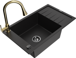Mexen Elias 1 kamrás gránit mosogató csepegtetővel és Elia konyhai csapteleppel, fekete - 6511-77-670101-50-B