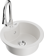 Mexen Diego chiuvetă din granit cu 1 compartiment și baterie de bucătărie Elia, alb - 6512-20-670101-00