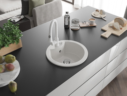 Mexen Diego chiuvetă de granit cu o cuvă cu baterie de bucătărie Elia, albă - 6512-20-670101-20