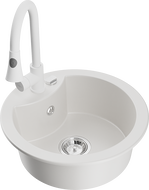 Mexen Diego chiuvetă de granit cu o cuvă cu baterie de bucătărie Elia, albă - 6512-20-670101-20