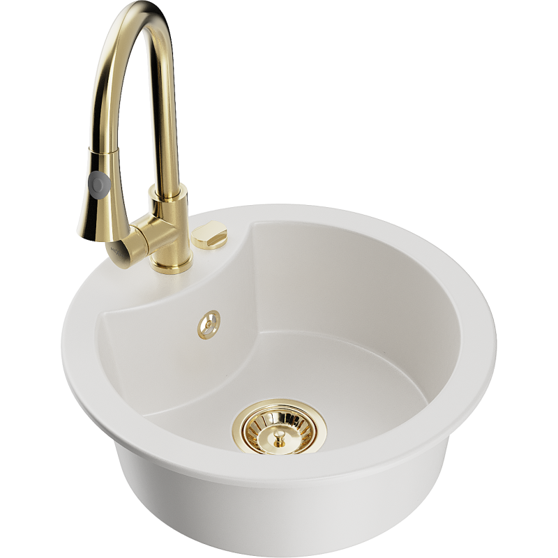 Mexen Diego 1-medencés gránit mosogató Elia konyhai csappal, fehér - 6512-20-670101-50