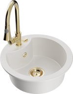 Mexen Diego chiuvetă de bucătărie din granit cu 1 compartiment și baterie de bucătărie Elia, alb - 6512-20-670101-50