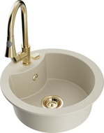 Mexen Diego chiuvetă de granit cu o singură cameră cu baterie de bucătărie Elia, bej - 6512-69-670101-50