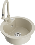 Mexen Diego chiuvetă de granit cu 1 cameră și baterie de bucătărie Elia, bej - 6512-69-670101-69