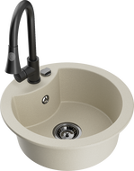 Mexen Diego chiuvetă de granit cu 1 compartiment cu baterie de bucătărie Elia, bej - 6512-69-670101-70