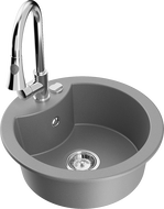 Mexen Diego chiuvetă din granit cu 1 compartiment și baterie de bucătărie Elia, gri - 6512-71-670101-00