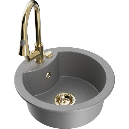 Mexen Diego chiuvetă de granit, 1-cu o cameră, cu baterie de bucătărie Elia, gri - 6512-71-670101-50