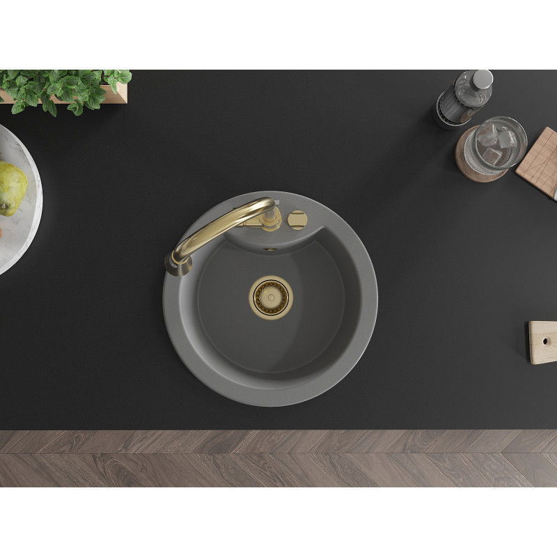 Mexen Diego chiuvetă de granit, 1-cu o cameră, cu baterie de bucătărie Elia, gri - 6512-71-670101-50