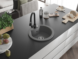 Mexen Diego 1 rekeszes gránit mosogató Elia konyhai csappal, szürke - 6512-71-670101-70