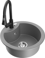 Mexen Diego chiuvetă de bucătărie din granit cu 1 cuvă și baterie de bucătărie Elia, gri - 6512-71-670101-70