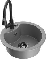 Mexen Diego chiuvetă din granit cu 1 compartiment și baterie de bucătărie Elia, gri - 6512-71-670101-70-B