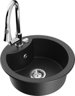 Mexen Diego chiuvetă de bucătărie din granit cu 1 compartiment și baterie Elia, negru/argintiu metalic - 6512-73-670101-00