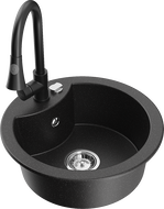 Mexen Diego gránit mosogató 1-medencés Elia konyhai csappal, fekete/ezüst metál - 6512-73-670101-70