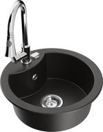 Mexen Diego 1-medencés gránit mosogató Elia konyhai csapteleppel, fekete/arany metál - 6512-75-670101-00