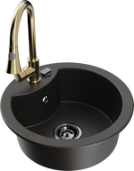 Mexen Diego chiuvetă de granit cu 1 compartiment și baterie de bucătărie Elia, negru/or metalic - 6512-75-670101-50-B