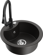 Mexen Diego chiuvetă de granit cu 1 compartiment cu baterie de bucătărie Elia, negru/auriu metalizat - 6512-75-670101-70