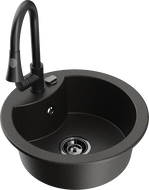 Mexen Diego chiuvetă de granit cu 1 compartiment și baterie de bucătărie Elia, negru/auriu metalizat - 6512-75-670101-70-B