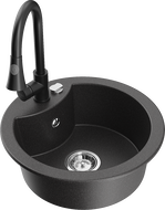 Mexen Diego egymedencés gránit mosogató Elia konyhai csappal, fekete pettyes - 6512-76-670101-70