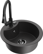 Mexen Diego chiuvetă din granit cu 1 compartiment și baterie de bucătărie Elia, negru cu pete - 6512-76-670101-70-B