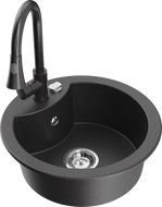 Mexen Diego egymedencés gránit mosogató Elia konyhai csapteleppel, fekete pöttyös - 6512-76-670101-76
