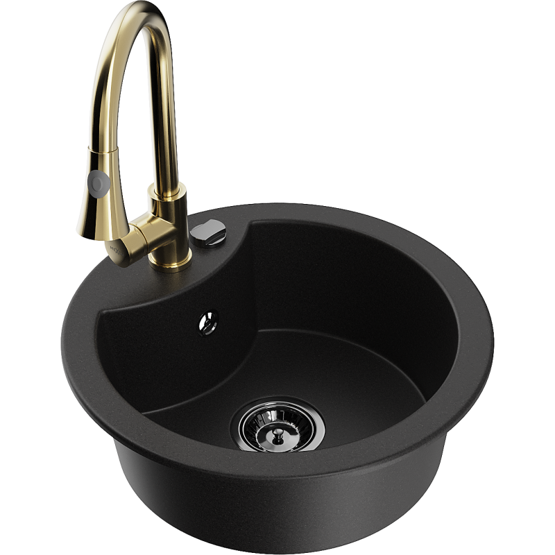 Mexen Diego chiuvetă de granit cu 1 cameră cu baterie de bucătărie Elia, negru - 6512-77-670101-50-B