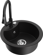 Mexen Diego chiuvetă de bucătărie din granit cu 1 compartiment și baterie de bucătărie Elia, neagră - 6512-77-670101-70