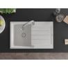 Mexen Bruno chiuvetă de granit cu un compartiment, cu picurător și baterie de bucătărie Elia, Albă - 6513-20-670101-00