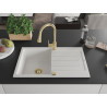Mexen Bruno chiuvetă granit 1-cu vas cu picurător și baterie de bucătărie Elia, alb - 6513-20-670101-50