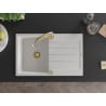 Mexen Bruno chiuvetă de granit cu un compartiment, cu picurător și baterie de bucătărie Elia, Albă - 6513-20-670101-50