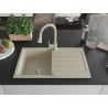Mexen Bruno chiuvetă de granit cu un compartiment, cu picurător și baterie de bucătărie Elia, Bej - 6513-69-670101-69