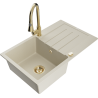 Mexen Bruno chiuvetă de granit cu o singură cameră cu picurător și robinet de bucătărie Elia, bej - 6513-69-670101-50