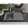 Mexen Bruno chiuvetă de granit cu 1 compartiment, cu picurător și baterie de bucătărie Elia, gri - 6513-71-670101-00