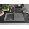 Mexen Bruno chiuvetă de granit cu un compartiment, cu picurător și baterie de bucătărie Elia, gri - 6513-71-670101-00
