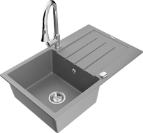 Mexen Bruno chiuvetă de granit 1 compartiment cu scurgător și baterie de bucătărie Elia, gri - 6513-71-670101-00