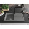 Mexen Bruno chiuvetă de granit cu un compartiment, cu picurător și baterie de bucătărie Elia, gri - 6513-71-670101-70