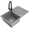 Mexen Bruno chiuvetă de granit cu o singură cuvă cu scurgător și baterie de bucătărie Elia, gri - 6513-71-670101-70
